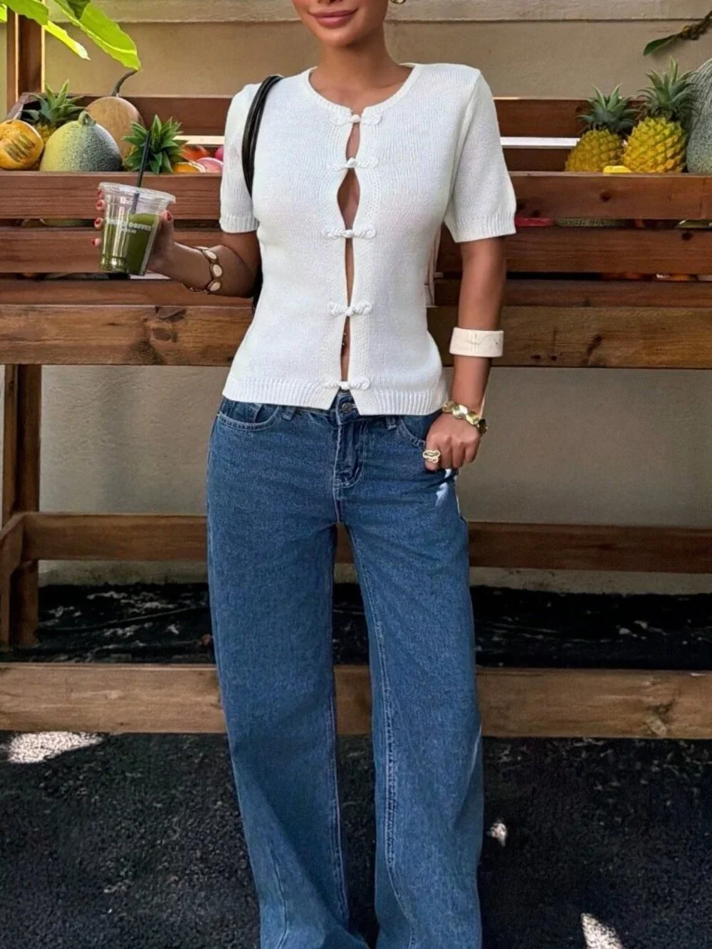 Casual Women's Short Sleeve Button-Up Knit Cardigan